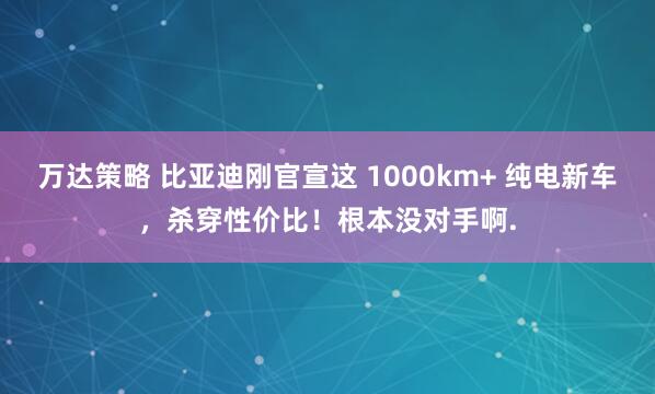 万达策略 比亚迪刚官宣这 1000km+ 纯电新车，杀穿性价比！根本没对手啊.